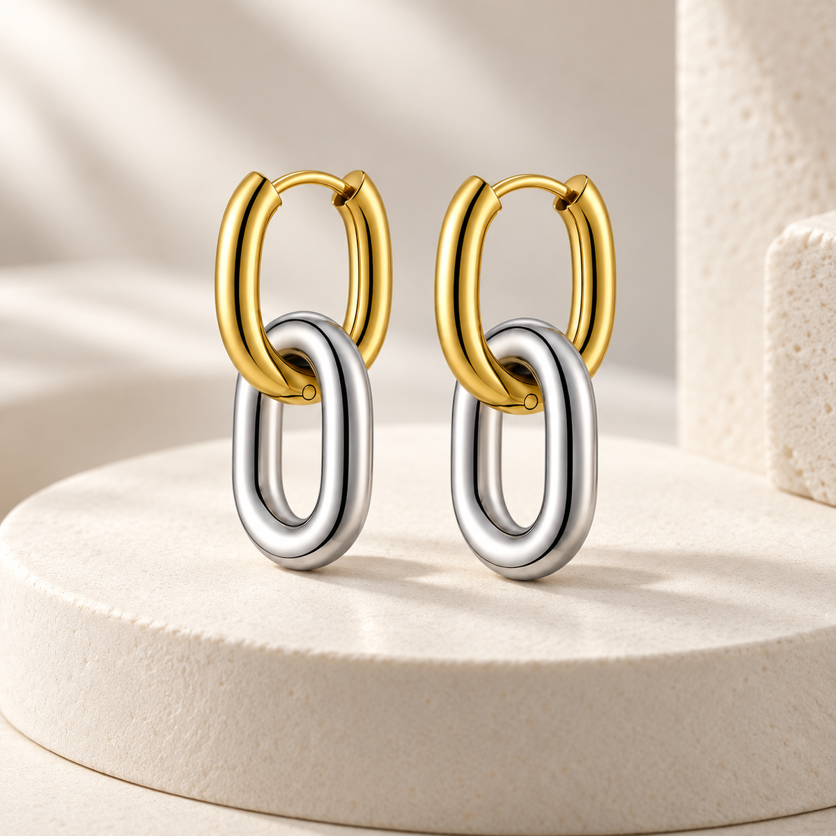 Vittoria Two-Tone Link Hoop Earrings
