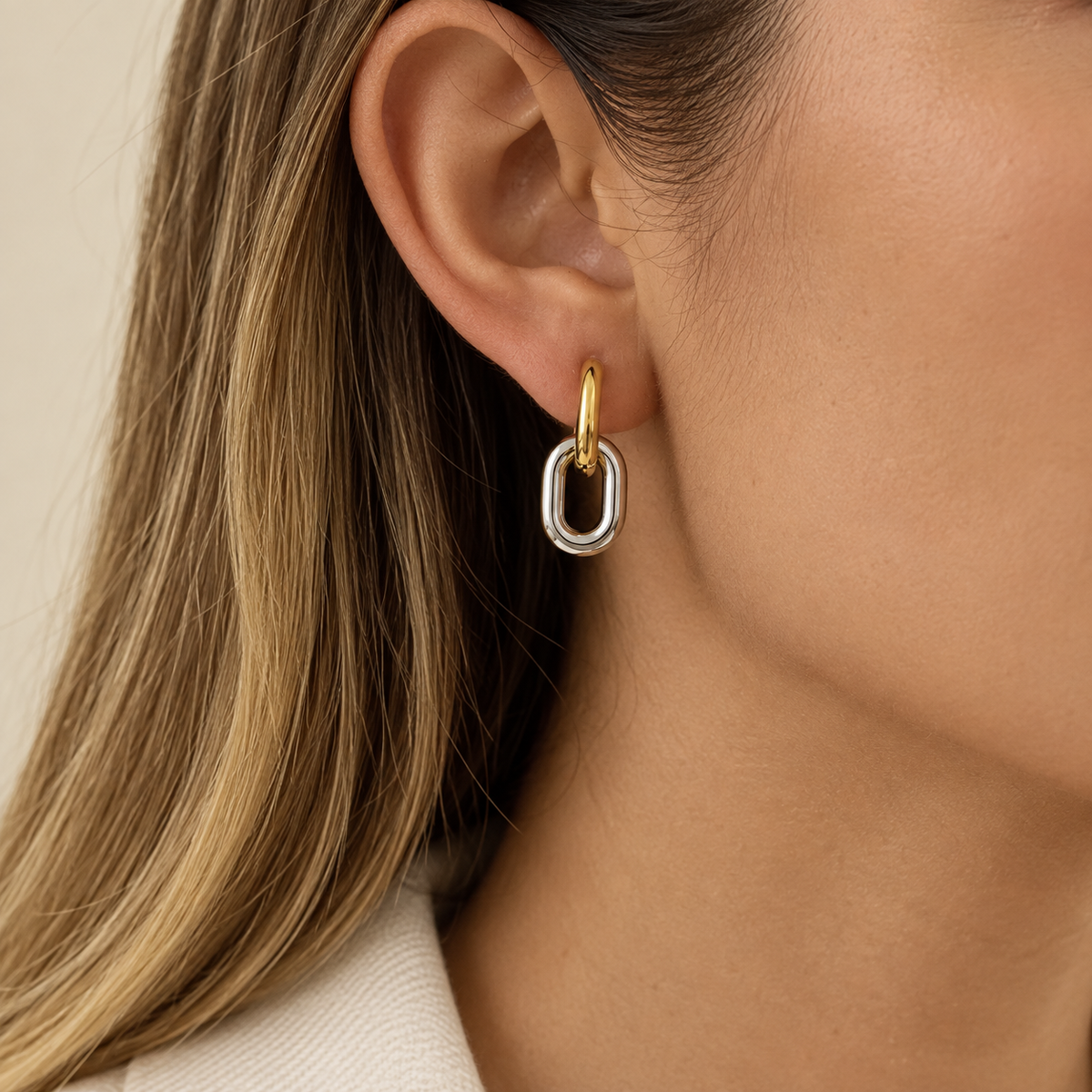 Vittoria Two-Tone Link Hoop Earrings