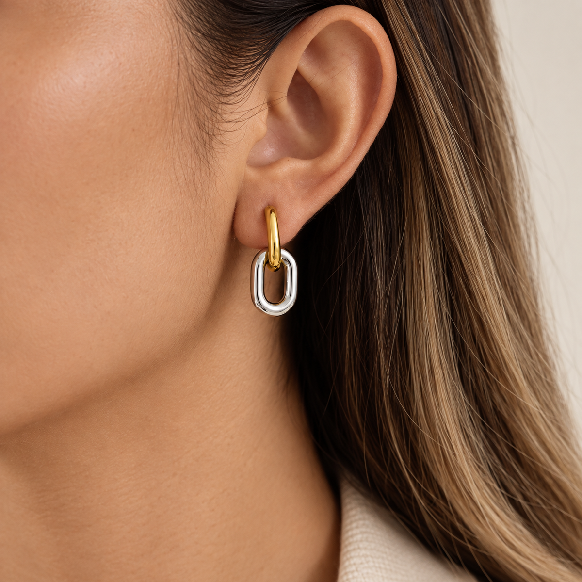 Vittoria Two-Tone Link Hoop Earrings